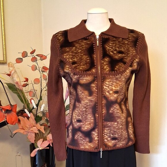 NWT Woman's Brown Multi Color Zip-Up Cardigan Knitwear Lightweight Sweater 6 S - Picture 3 of 6